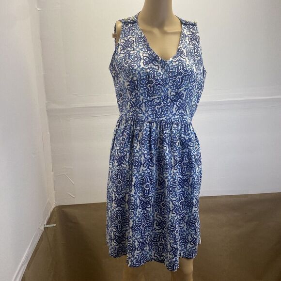Milly by Design Nation Greek tile‎ sleeveless dress Sz  10 Zipper  Pockets Blue - Picture 1 of 16